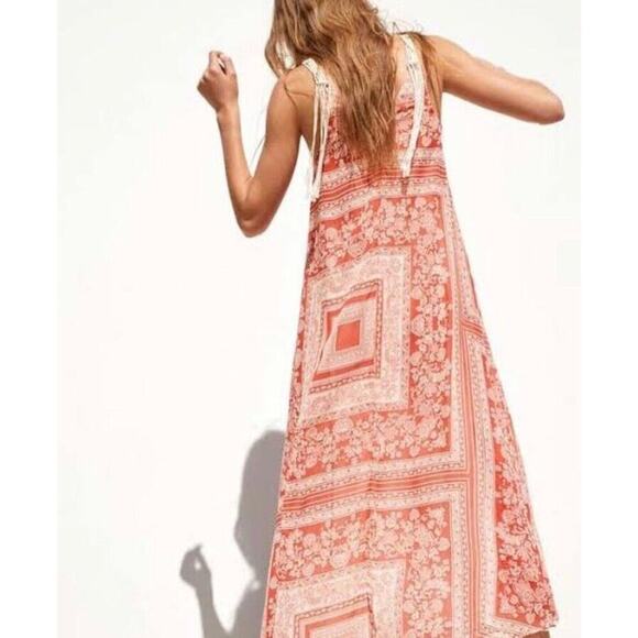 Zara Paisley Fringe Maxi Dress Woman Size XS-S Sleeveless Red White Sleeveless - Picture 2 of 10